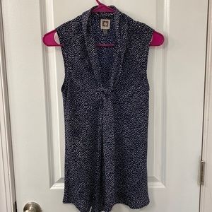 Anne Klein Size 6 Tie Neck V Neck Navy Tank
